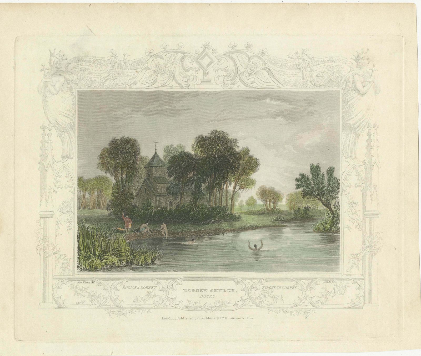 Hand Colored Engraving Of Dorney Church In Buckinghamshire, England, 1835 photo furniture