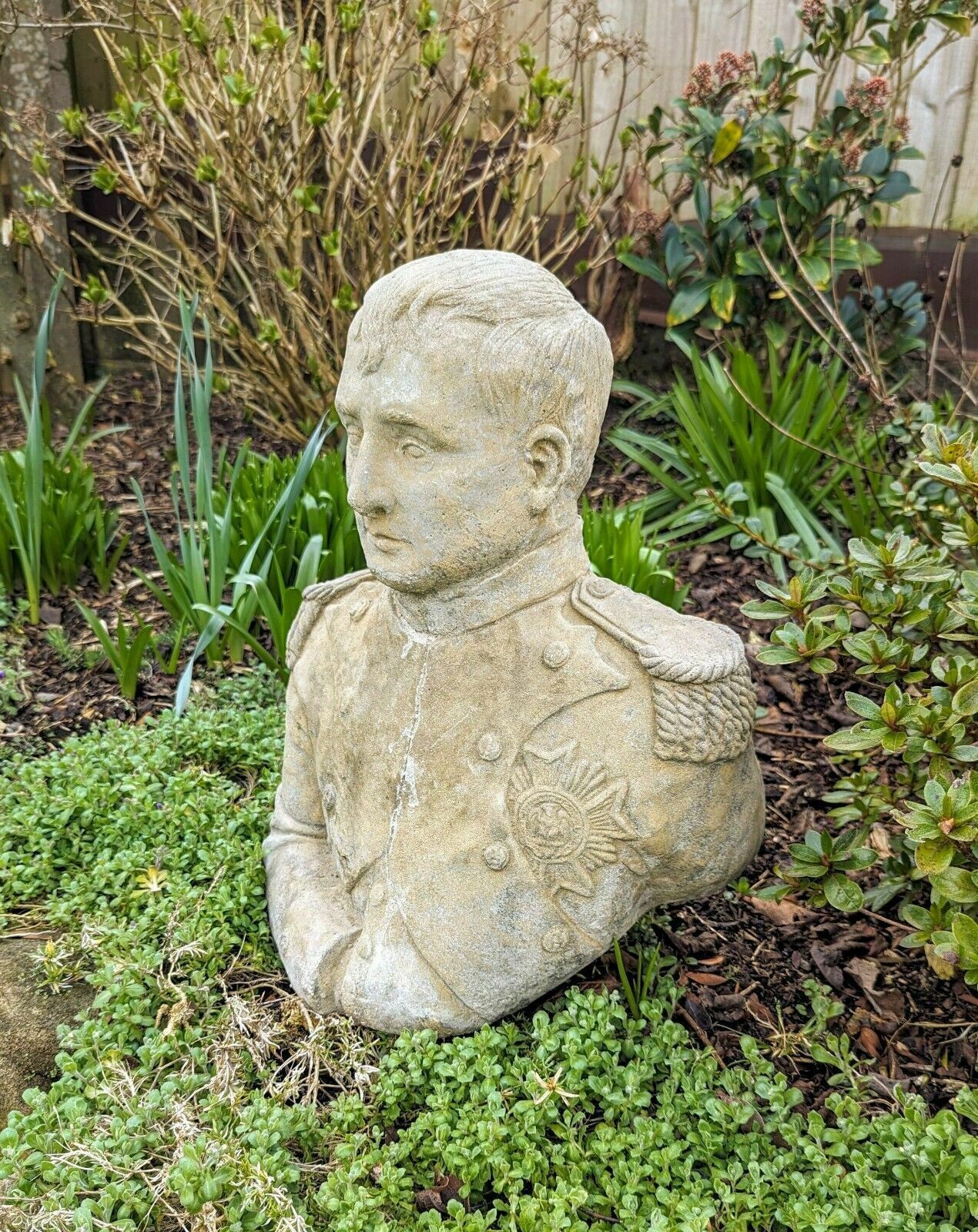 Vintage Napoleon Bonapartegarden Bust Ornemant English Stone 0200. photo for sale