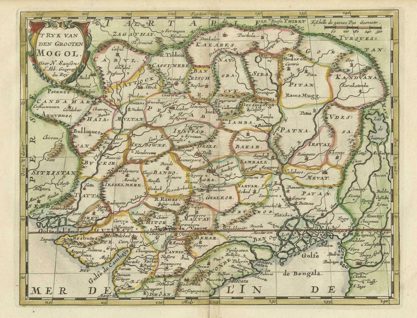 Cartographic Elegance Of The Mughal Dominion In A Hand Colored Antique Map, 1705 photo buy