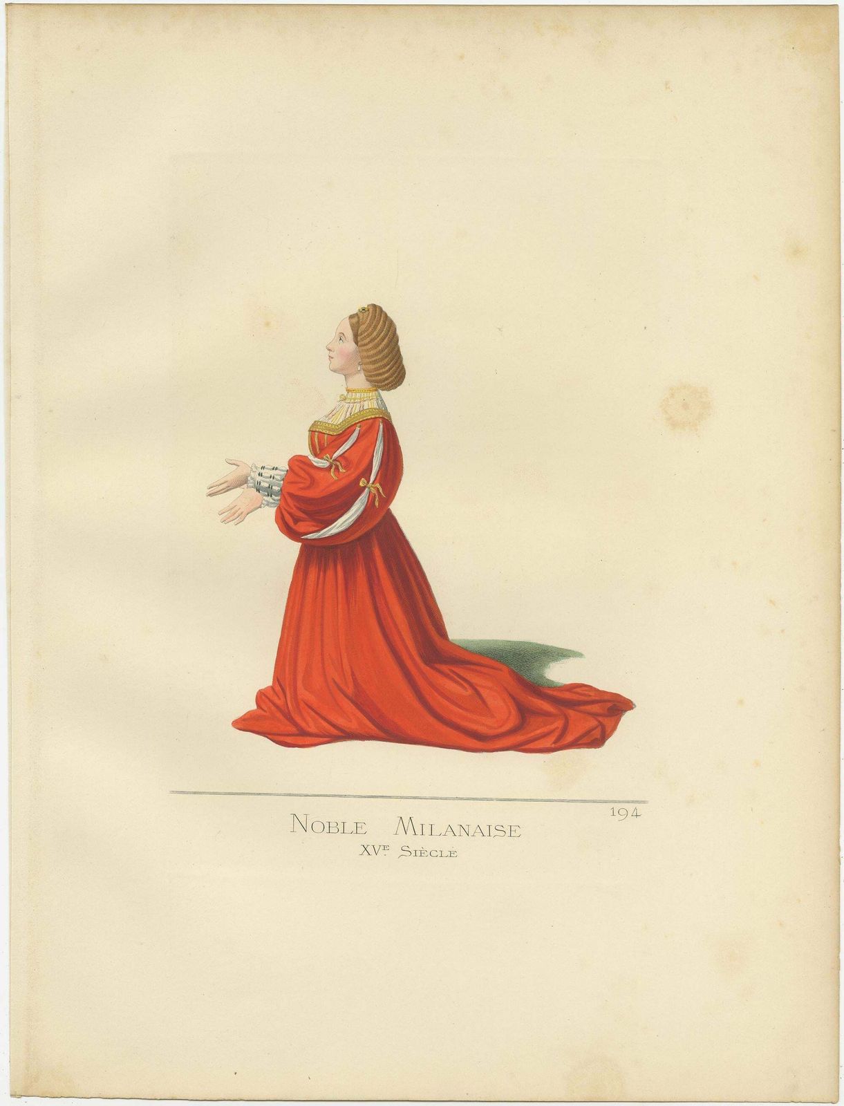 Antique Print Of A Milanese Noblewoman 15th Century, By Bonnard, 1860 photo Art