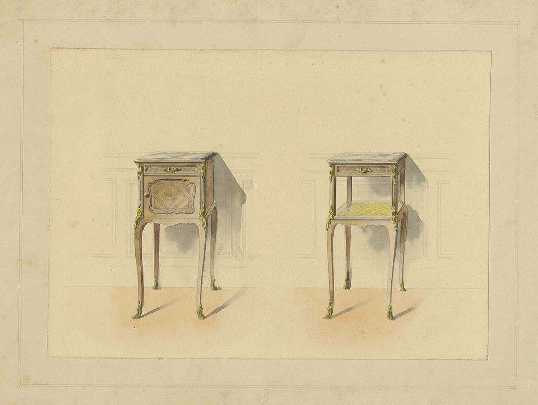 Antique Print Of The Design Of Two Sidetables/Furniture, Circa 1900 photo for sale
