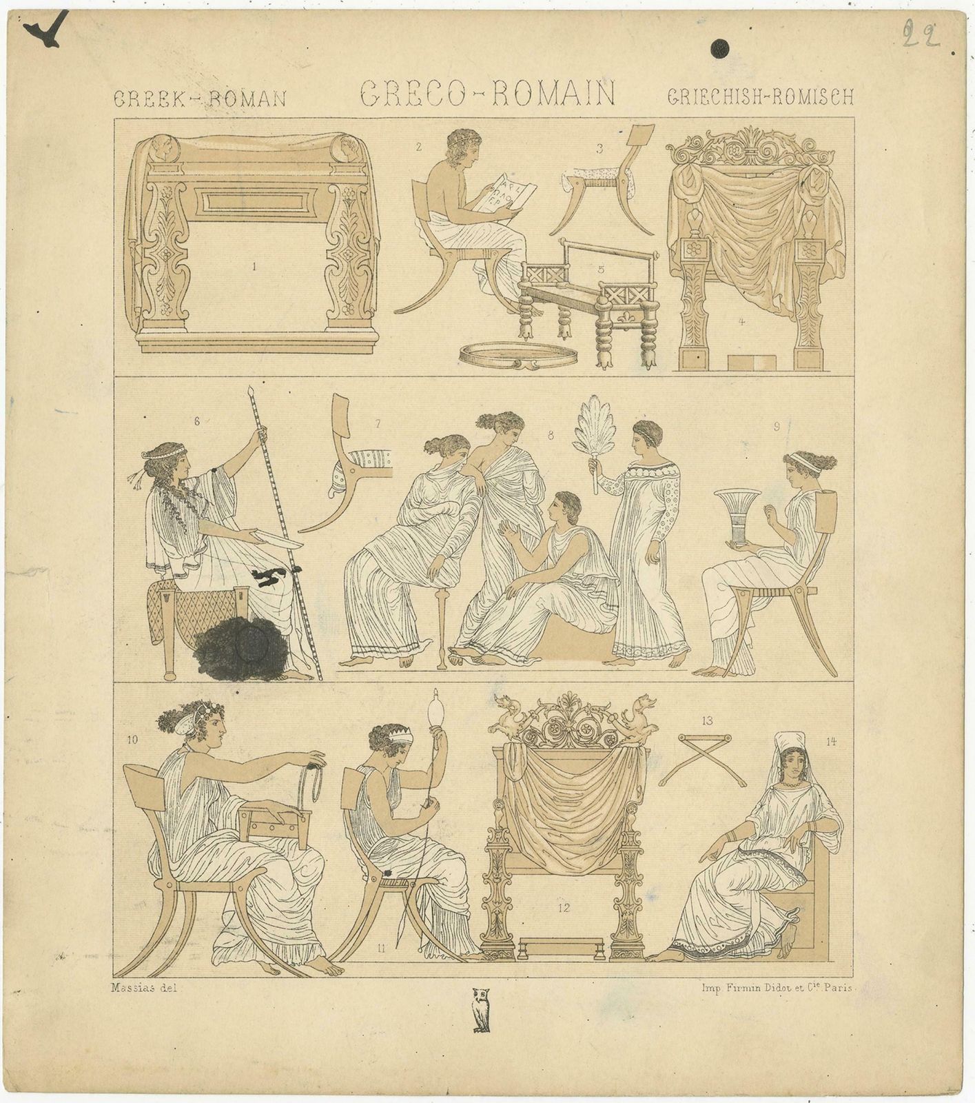 Antique Decoartive Print Of Greece Roman Scenes, 'Circa 1880' photo furniture