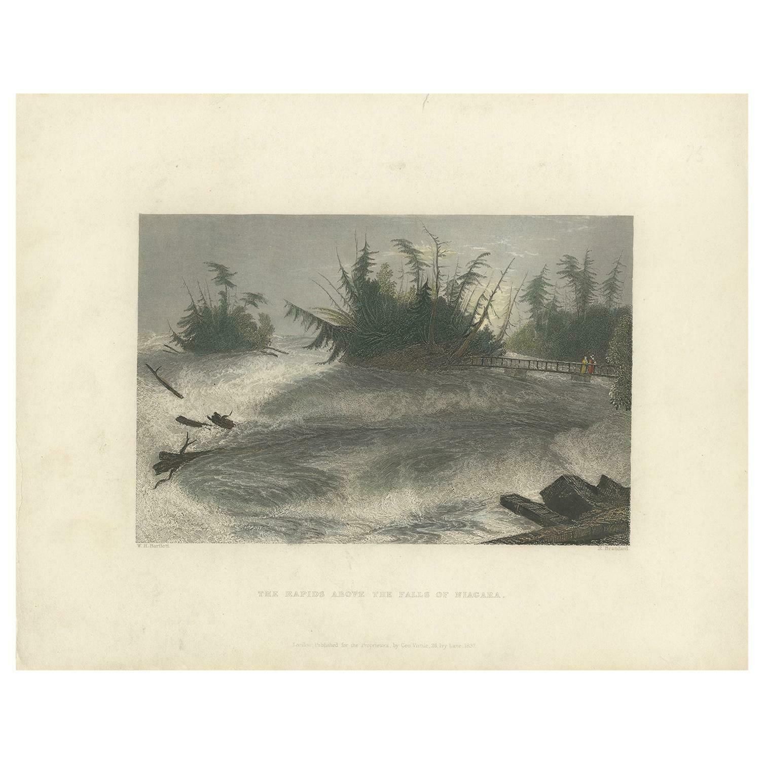Antique Print Of The Rapids Of The Niagara Falls By Brandard, 1837