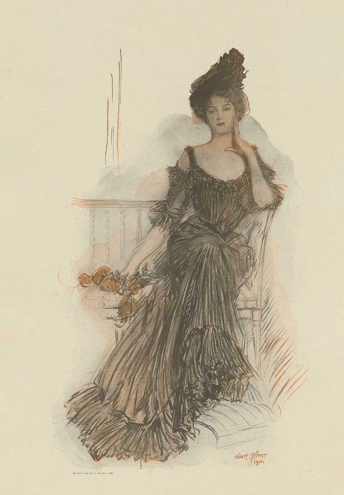 Antique Print 'American Beauties' Made After A. Sterner '1908' photo furniture