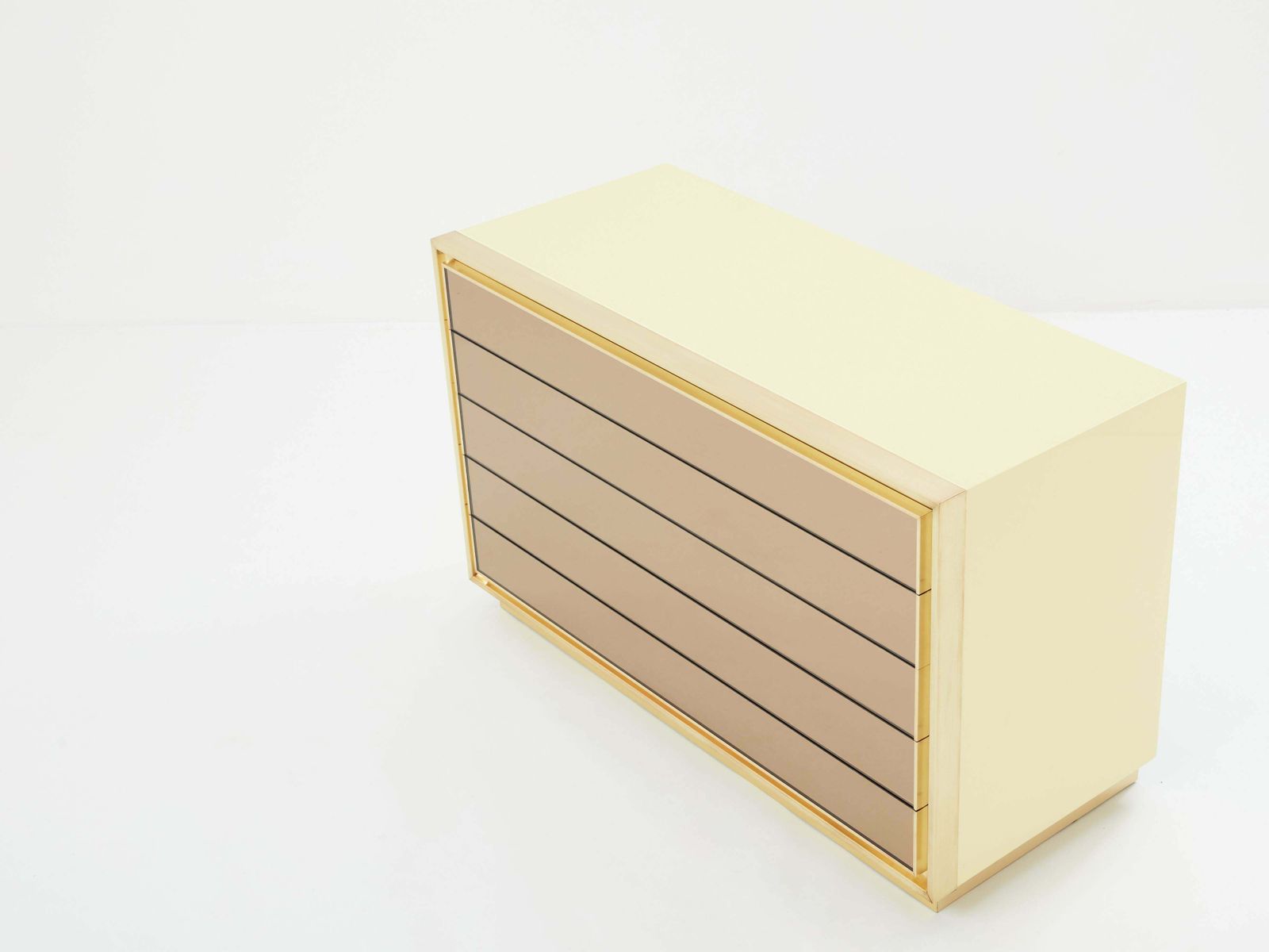 Maison Jansen Cream Lacquer Brass Mirrored Chest Of Drawers 1970s photo Furniture