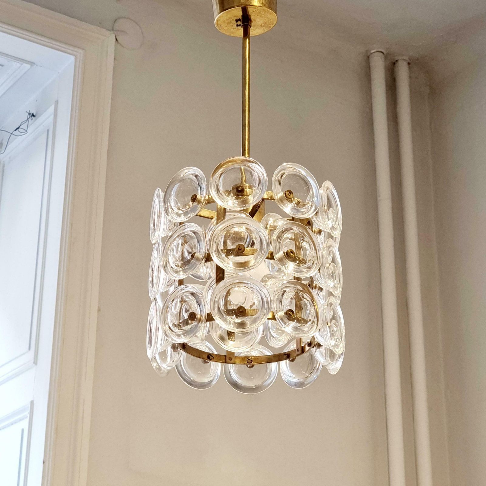 Carl Fagerlund, Glass & Brass Pendant, Fagerhult/Orrefors, Scandinavian Modern photo Lighting