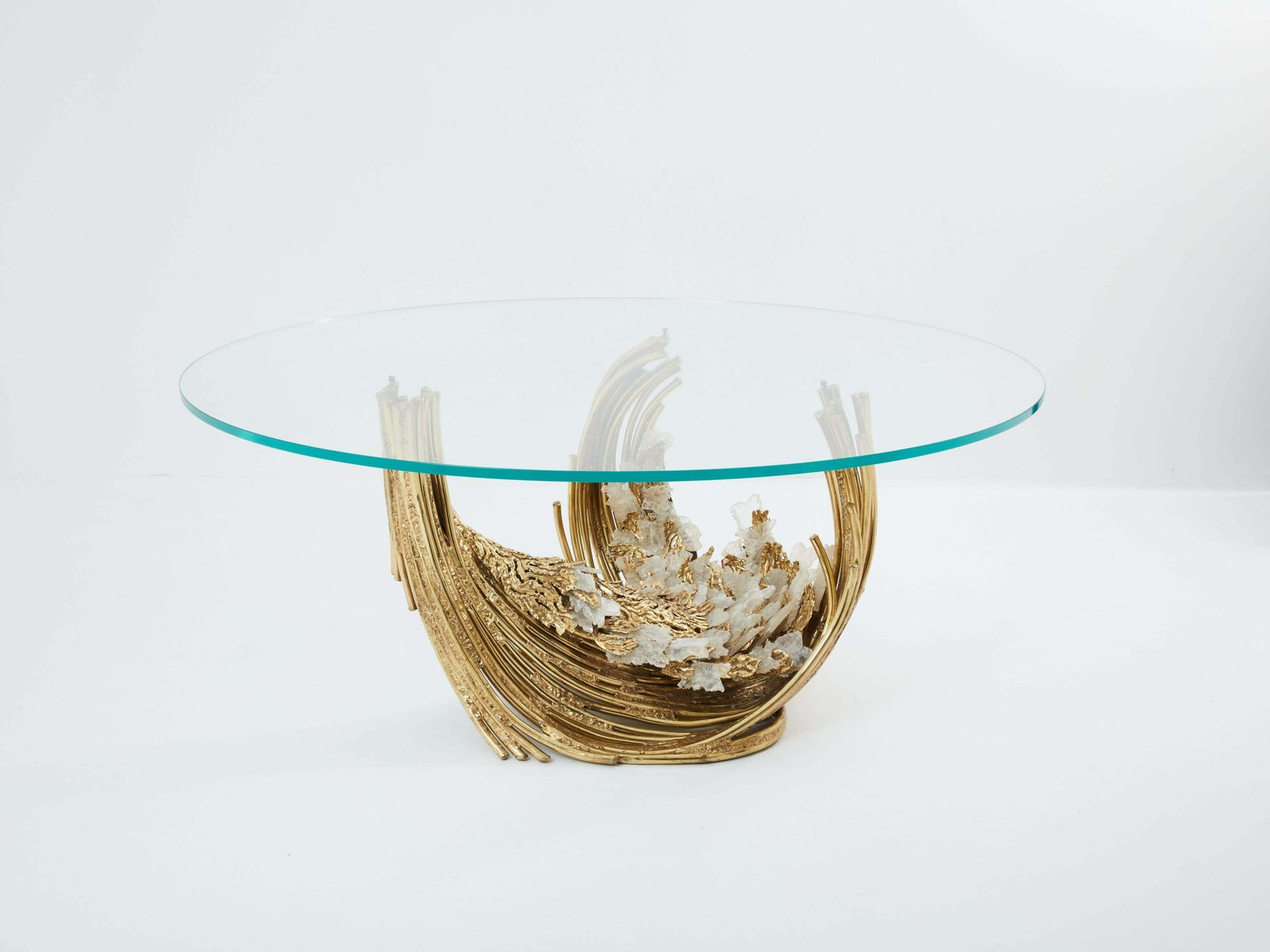 Table à manger en cristal de roche et laiton signée Isabelle Faure, années 1970 photo vintage