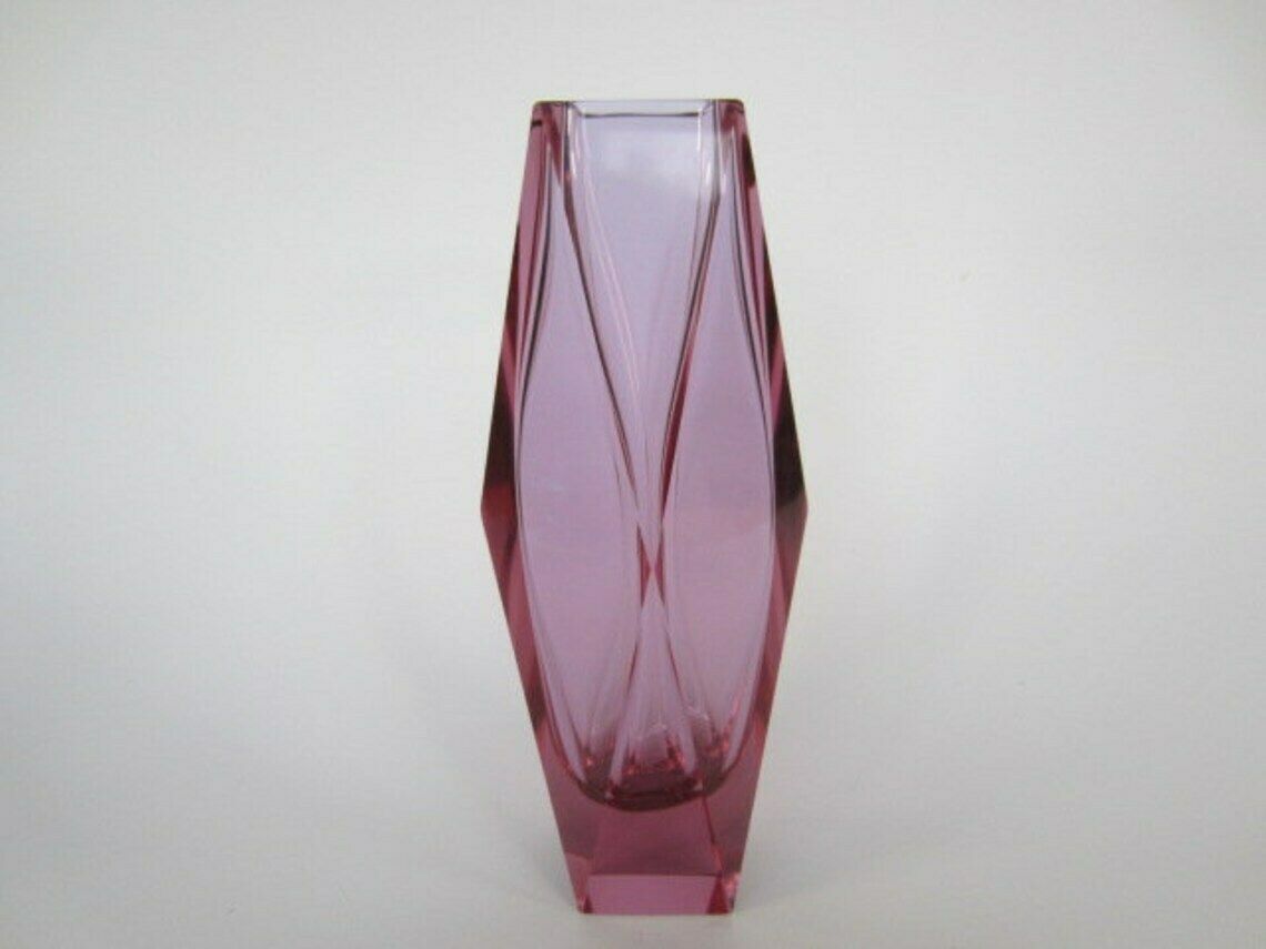 Murano Diamond Facet Pink Alexandrite Vase Mid Century Art Glass photo Home Decor