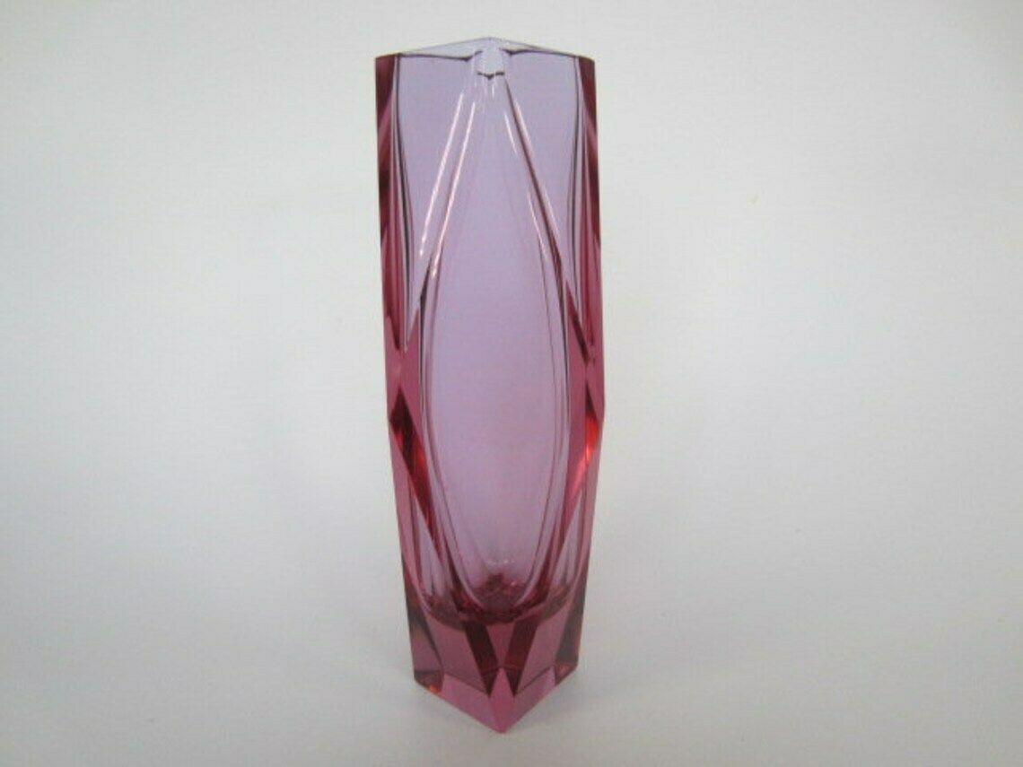 Murano Diamond Facet Pink Alexandrite Vase Mid Century Art Glass photo 250.0