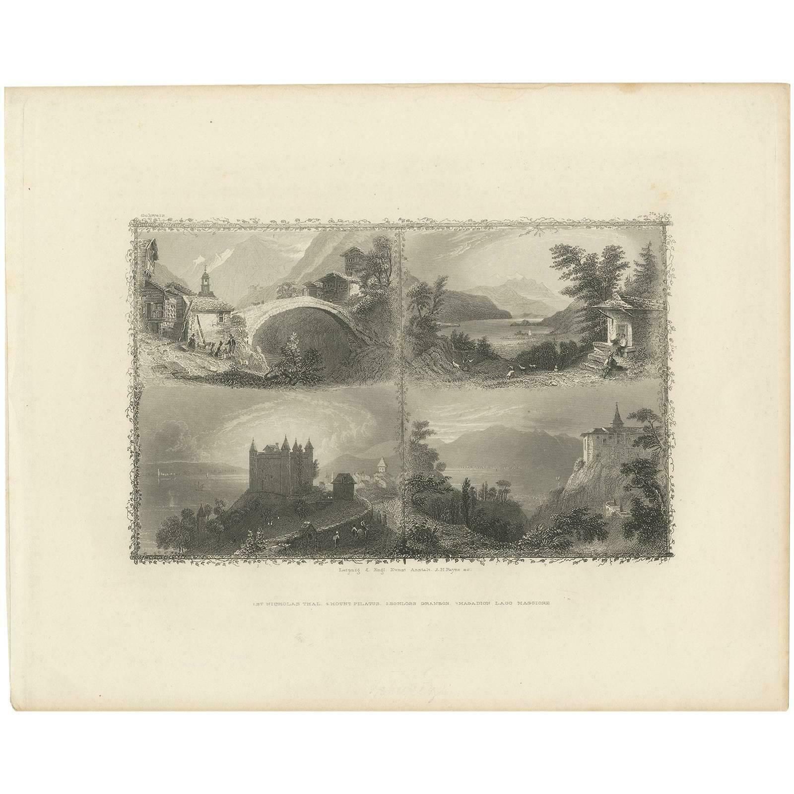 Antique Print With Views Of Switzerland By A.H. Payne, Circa 1850