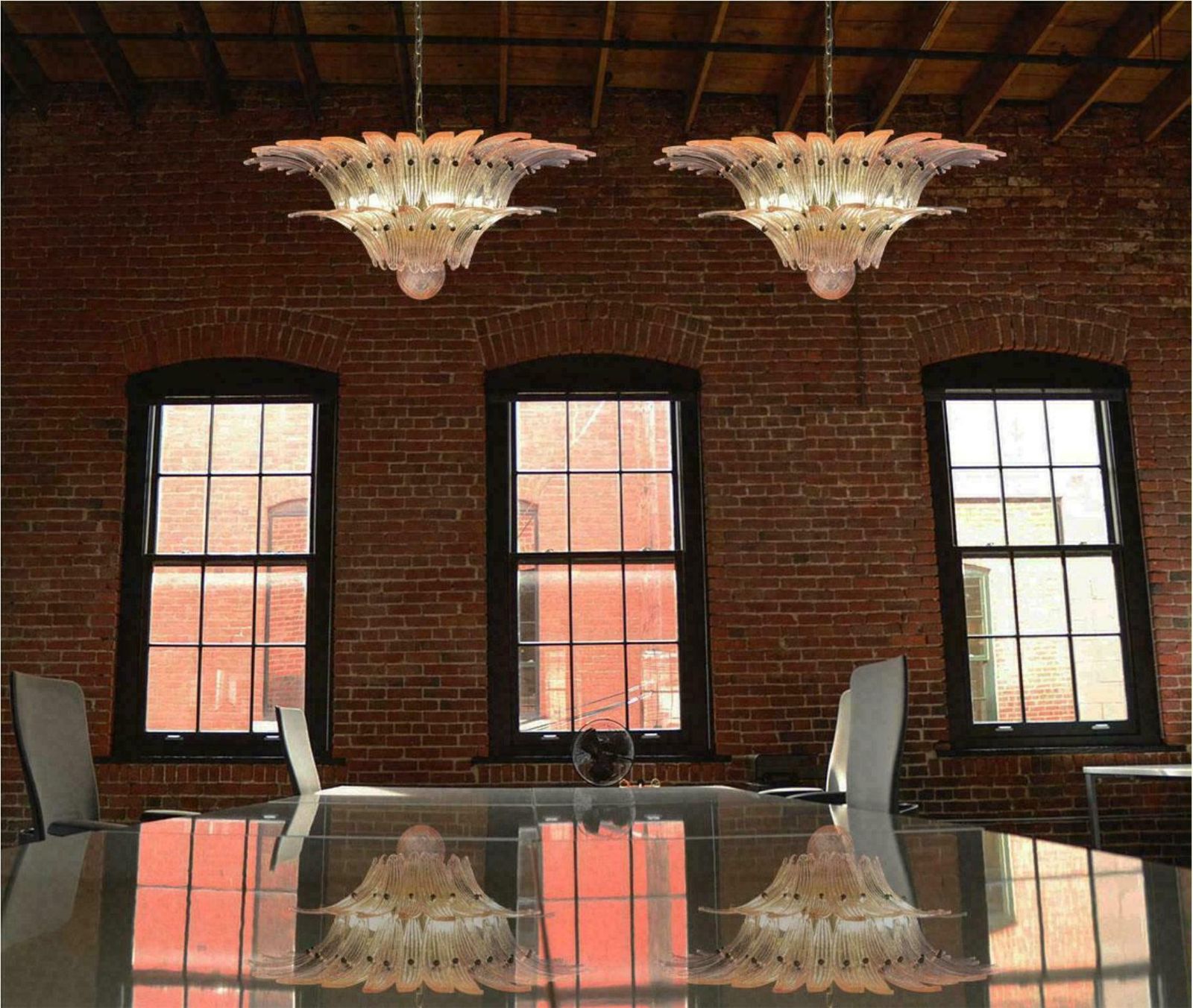 Italian Pink Leaves Chandelier, Murano photo Lighting