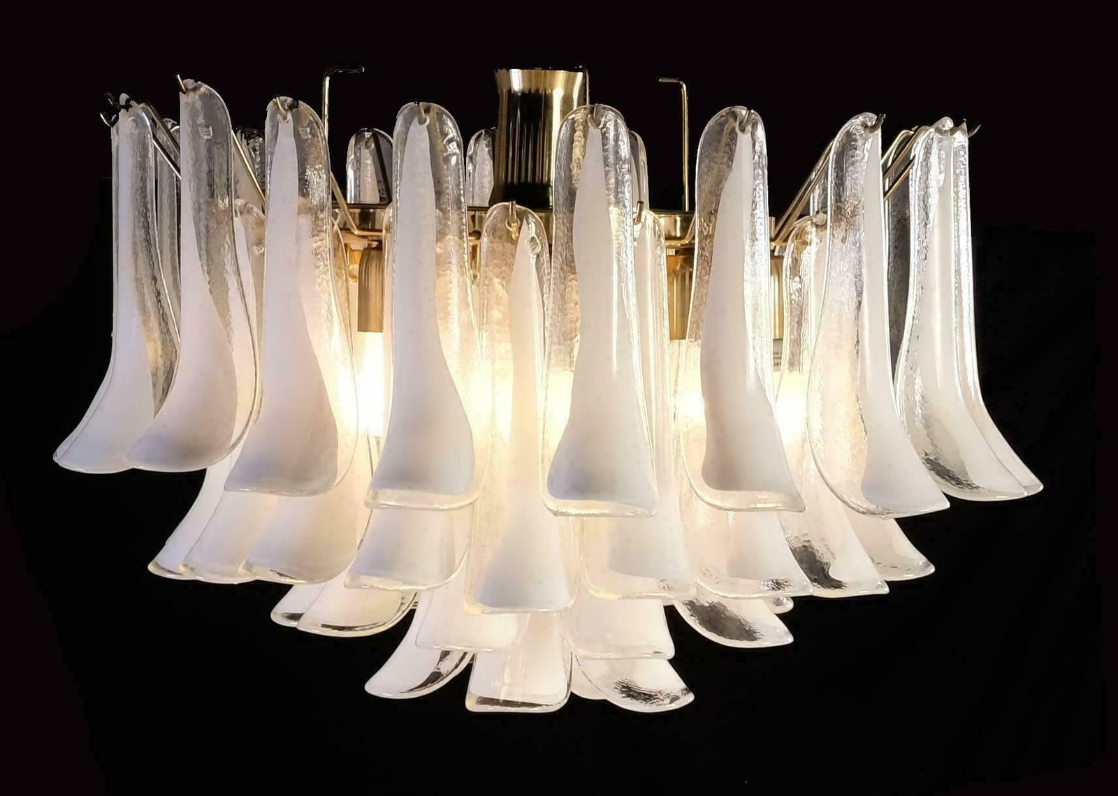 photo for sale Spectacular Pair Of White Petals Murano Glass Chandeliers
