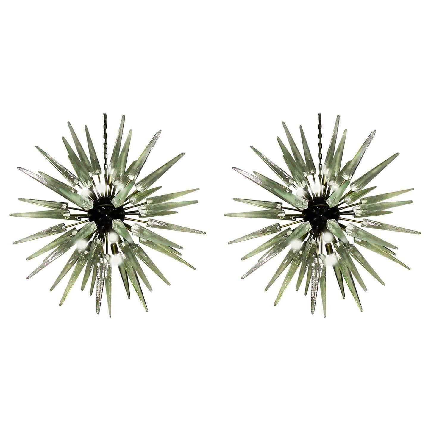 Exceptional Pair Of Glass Sputnik Chandeliers, Murano