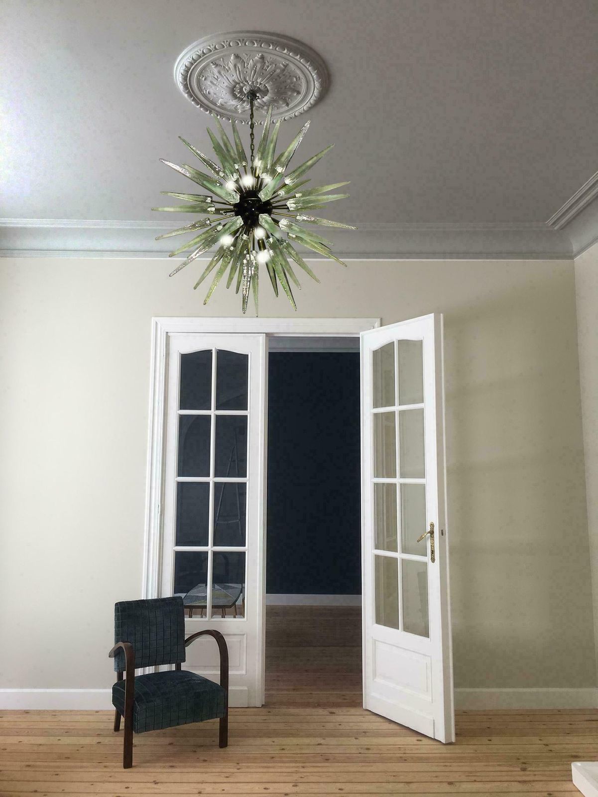 Exceptional Pair Of Glass Sputnik Chandeliers, Murano photo 4361.0