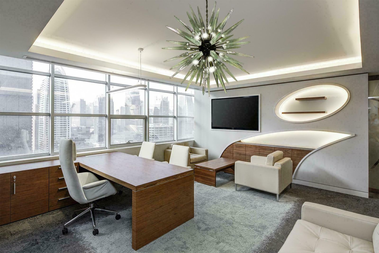 photo for sale Exceptional Pair Of Glass Sputnik Chandeliers, Murano