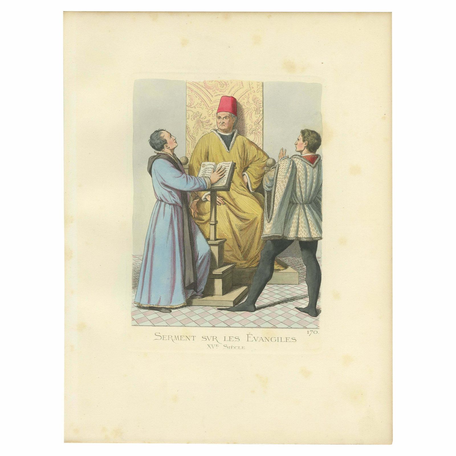 Antique Print Of An Oath On The Bible By Bonnard, 1860