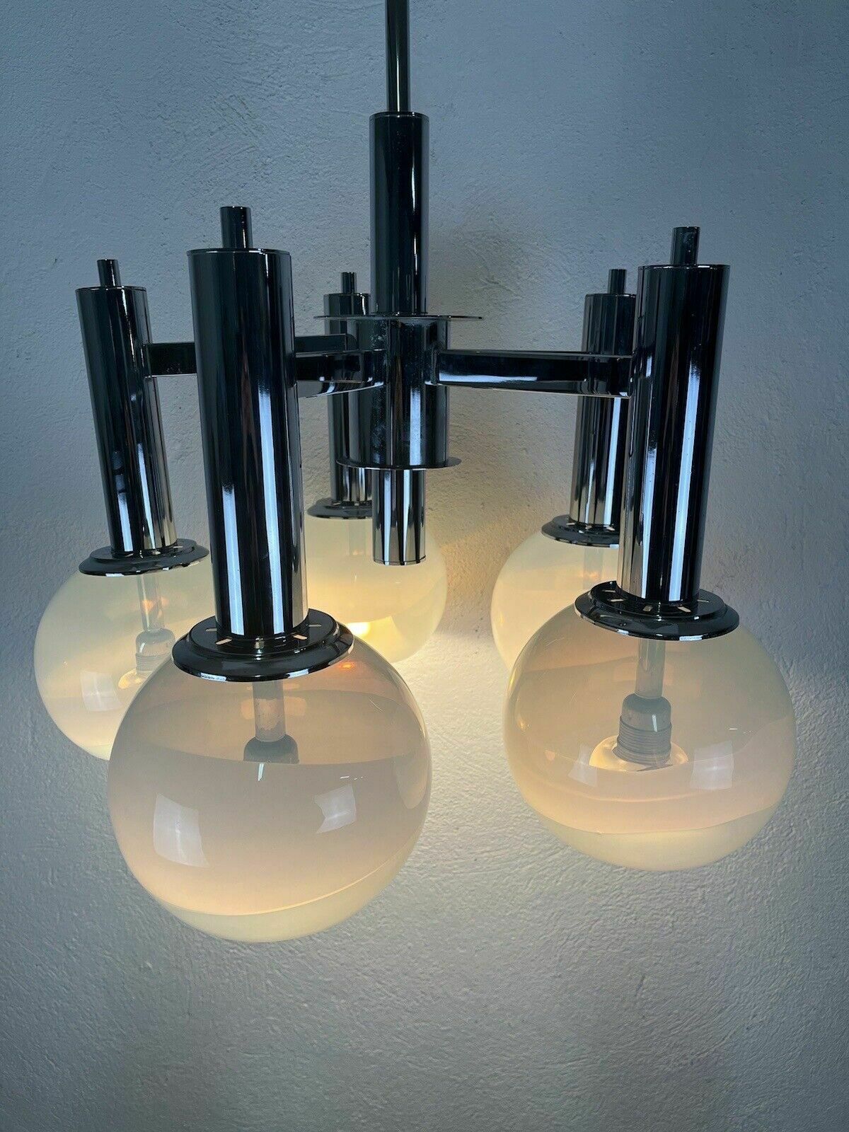 Murano Glass Steel Chandelier 5 Lights Poli Sotis 1960s Vintage Design photo vinterior