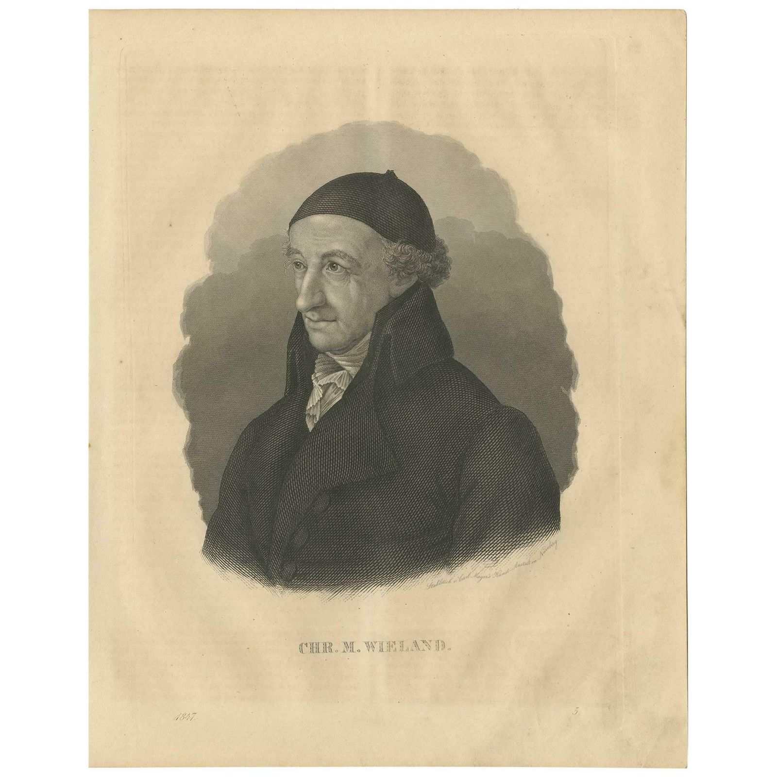 Antique Portrait Of Christoph Martin Wieland By C. Meyer, 1847