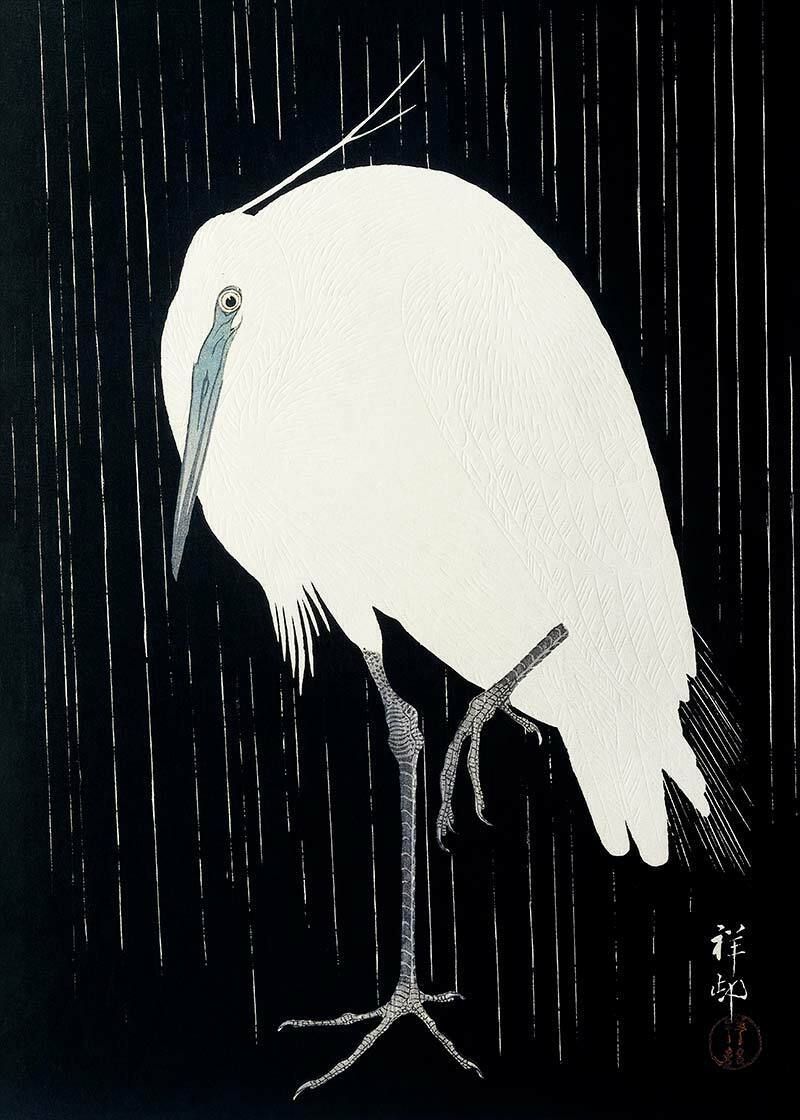 Mono Japanese White Bird Animal Print Extra Large Wall Art photo furniture