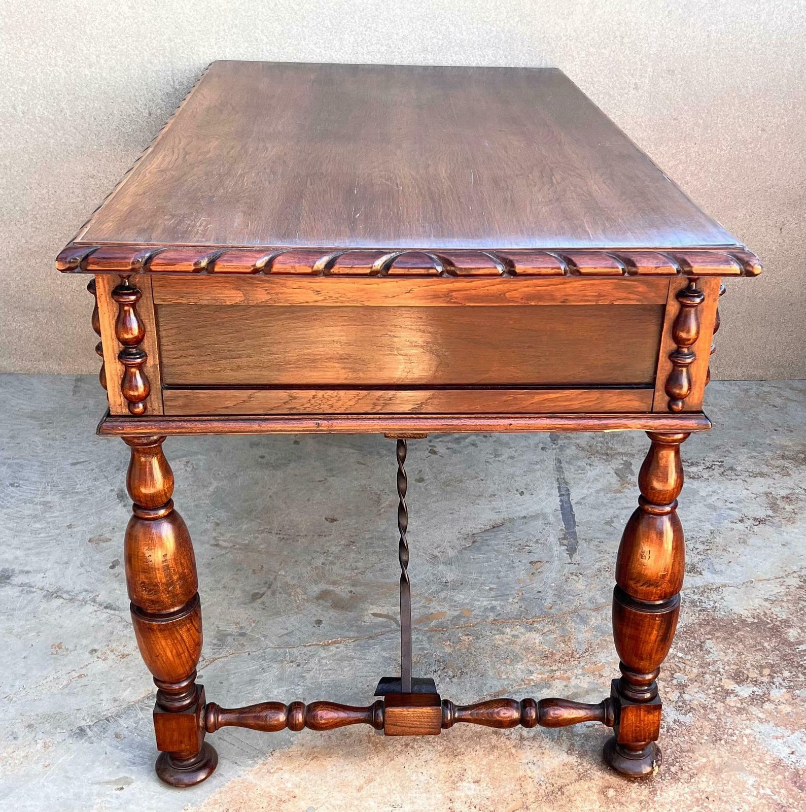 Furniture 20th Two Sides French Louis XV Style Carved Walnut Desk With Three Drawers photo