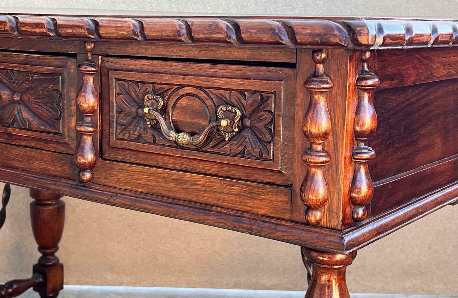photo vintage 20th Two Sides French Louis XV Style Carved Walnut Desk With Three Drawers