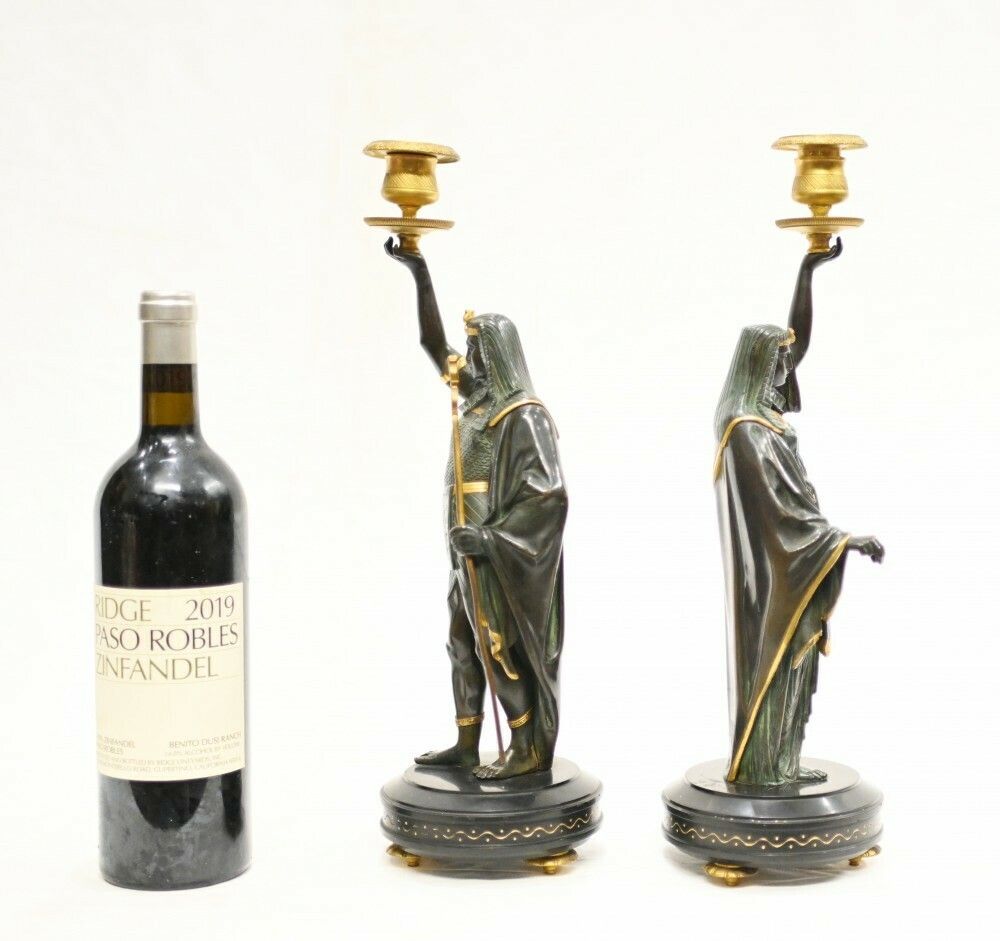 Pair Grand Tour Candelabras Egyptian Figurines Candlesticks 1840 photo furniture