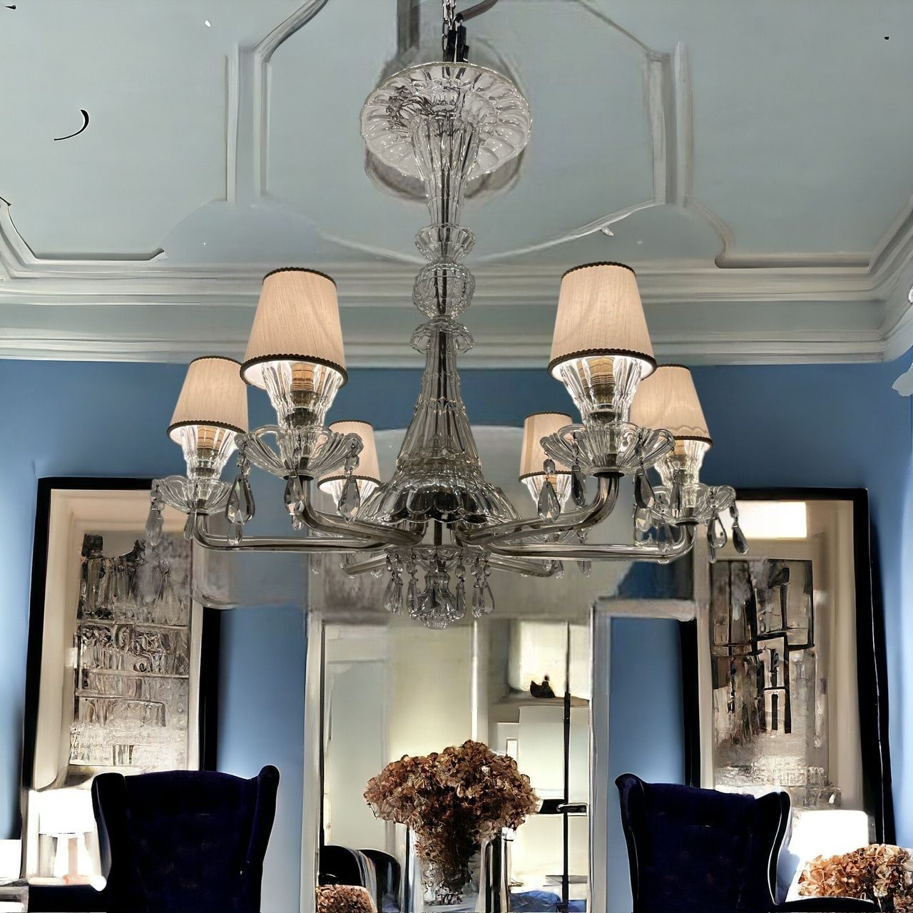 Large Art Deco Murano Glass Chandelier 1940’s photo Lighting