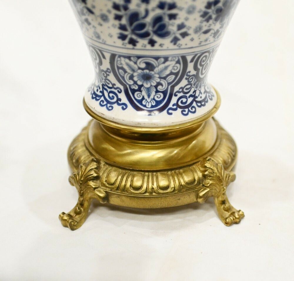 Delft Porcelain Clock Mantle Garniture Gilt Urns photo Home Decor