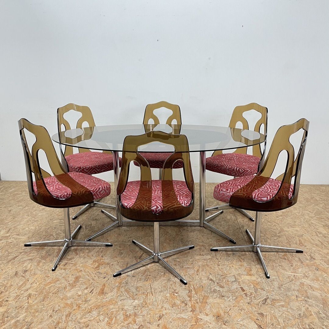 Mid Century 1960s Smoked Perspex Chairs And Glass Table photo 700.0