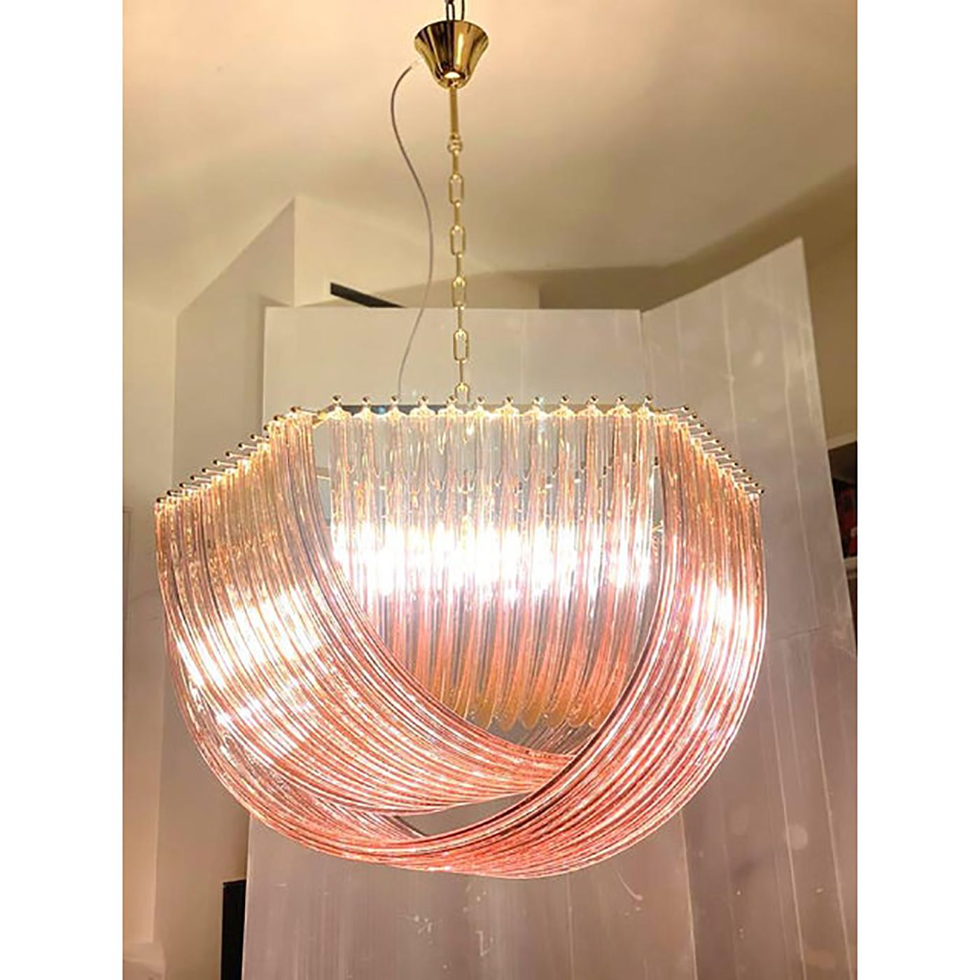 photo furniture Contemporary Exagonal Bundled Triedro Murano Glass Chandelier