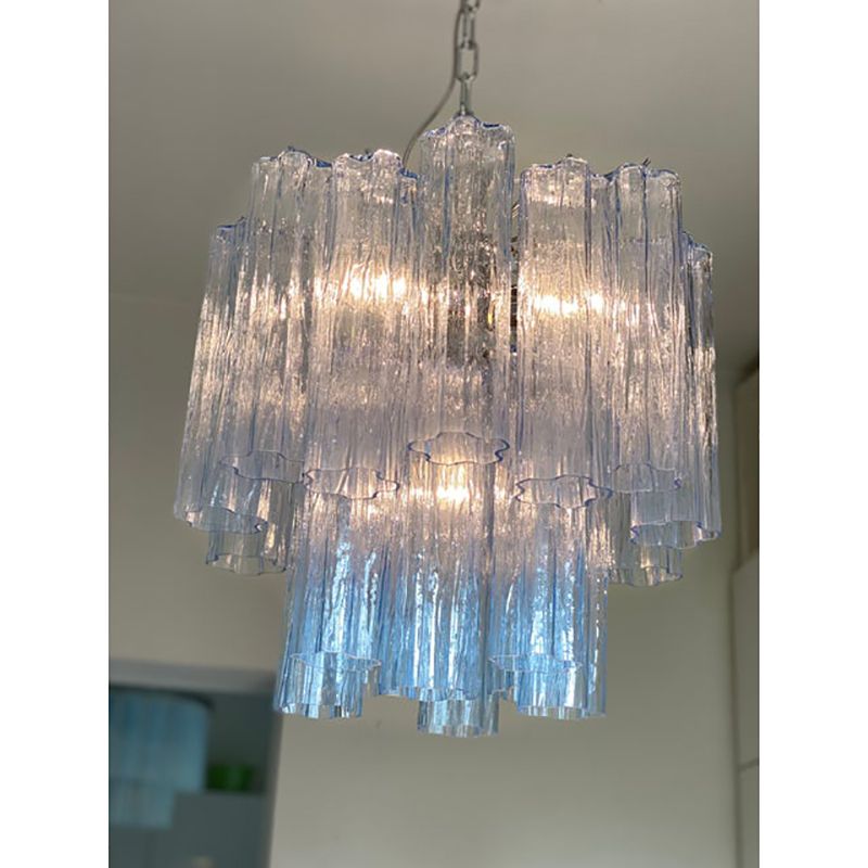 Contemporary Sky Blue Italian Murano Glass “Tronchi” Chandelier photo vintage