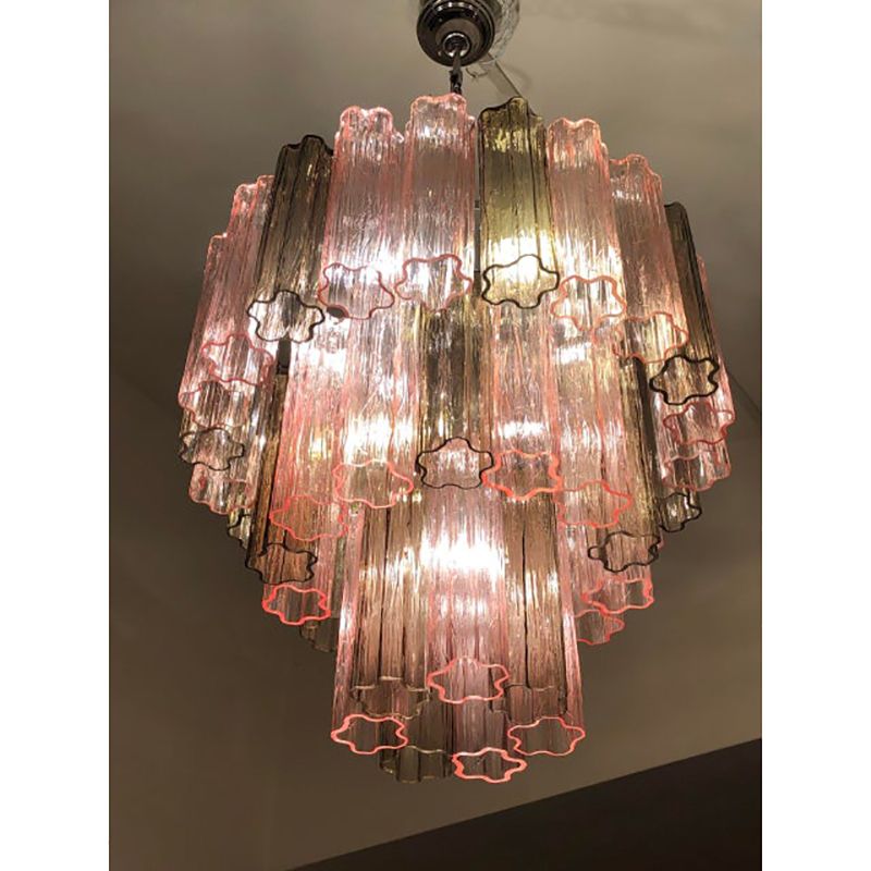 Contemporary Fume’ And Pink “Tronchi” Murano Glass Chandelier photo Lighting