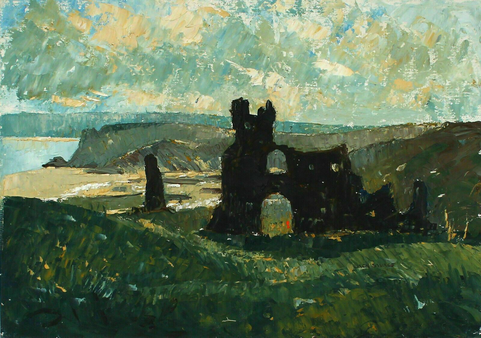 Oil On Card By Jack Savage Coastal Ruins photo furniture