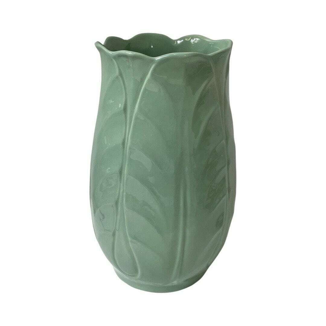 Mid Century Modern   Large   Ceramic Vase   Leaf Pattern And Glazed On Both The In  And Outside   Made In Italy