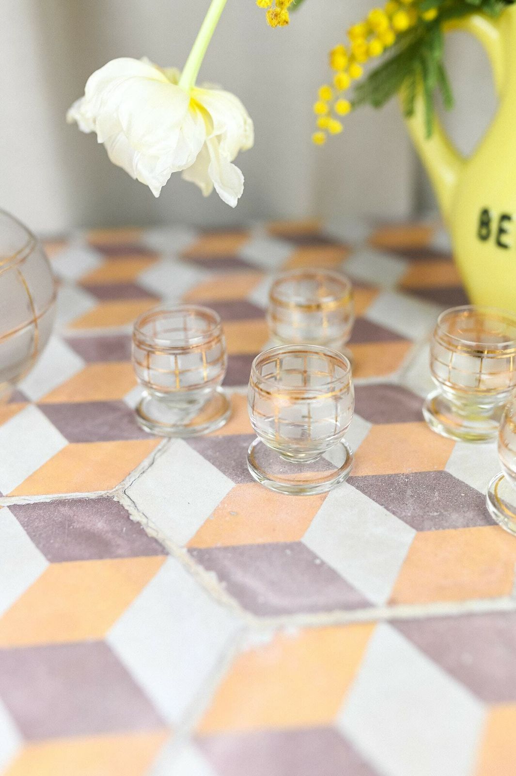 Glass Liquor Carafe/Decanter With 6 Shot Glasses, Made In France, Circa 1950 photo 55.0