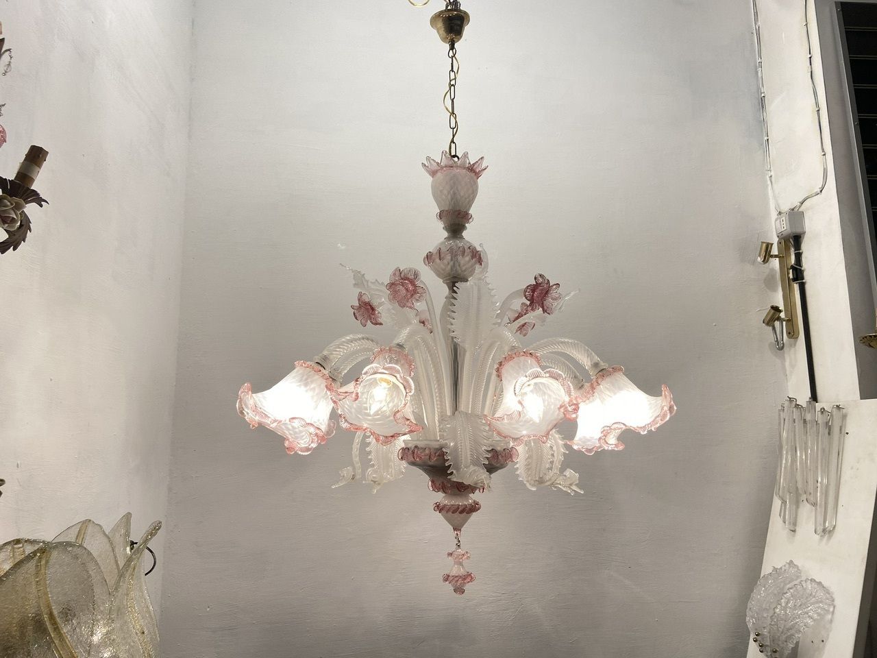 1650.0 Large Blossom Pink Venetian Chandelier 1960’s photo
