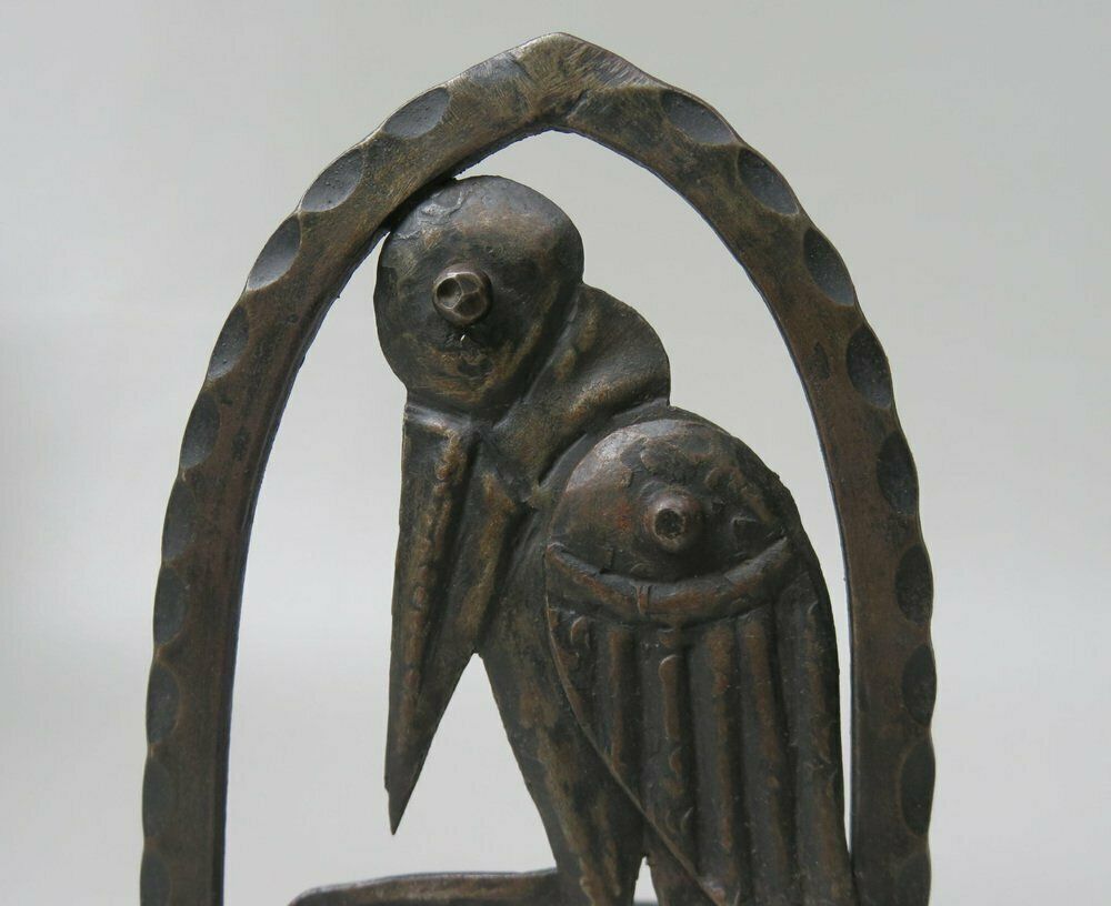 photo for sale Art Nouveau Wrought Iron Bookends Marabu In The Style Of Edgar Brandt, 1890s, Set Of 2