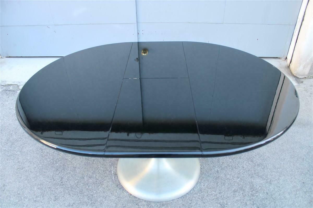 2919.0 Round Extendable Table In Black Lacquered Satin Metal 1970 Moscatelli Formanova photo