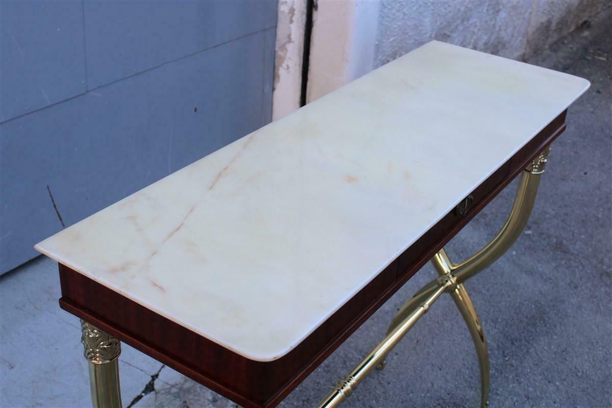 Neoclassical Console Paolo Buffa Design 1950 Italy Brass Marble Wood photo for sale