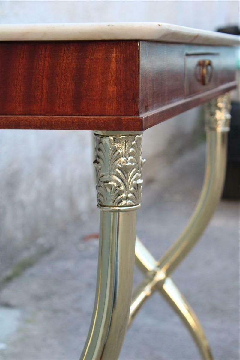 Neoclassical Console Paolo Buffa Design 1950 Italy Brass Marble Wood photo vinterior
