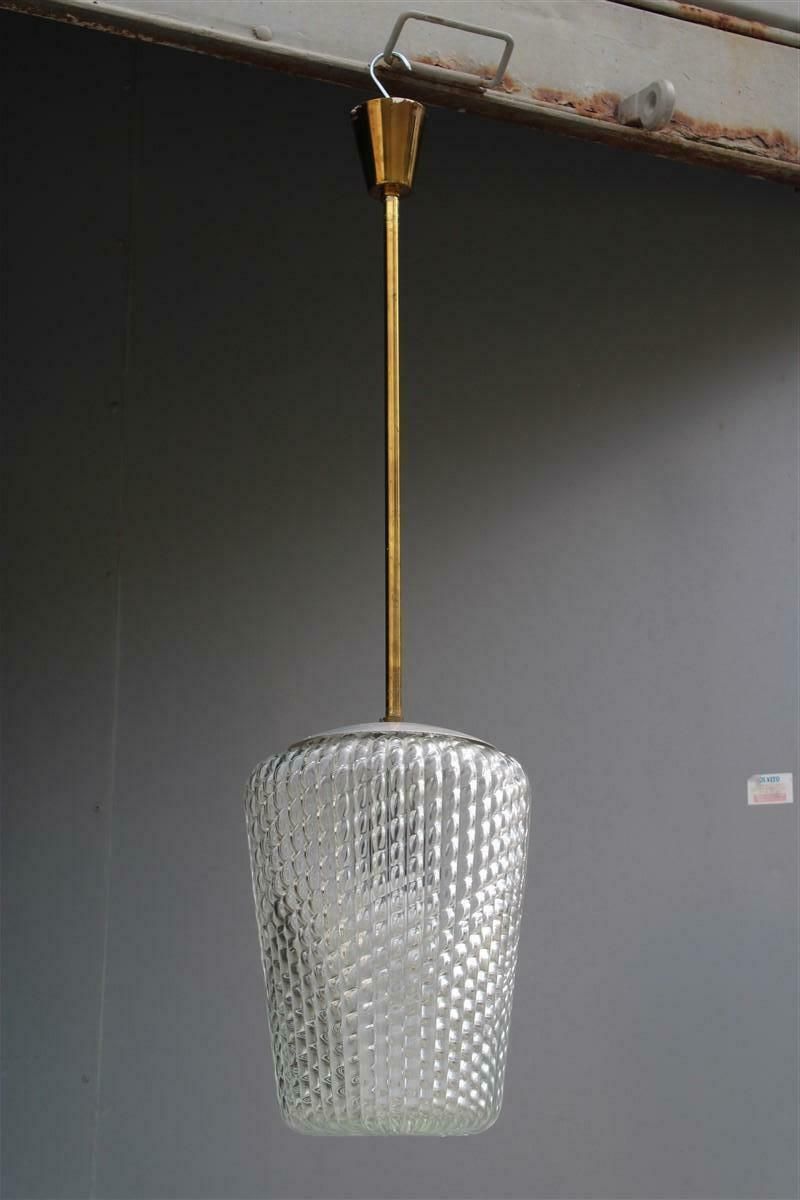 Mid Century Lantern Seguso Ceiling Lamp, Murano Glass And Brass, 1940s photo for sale