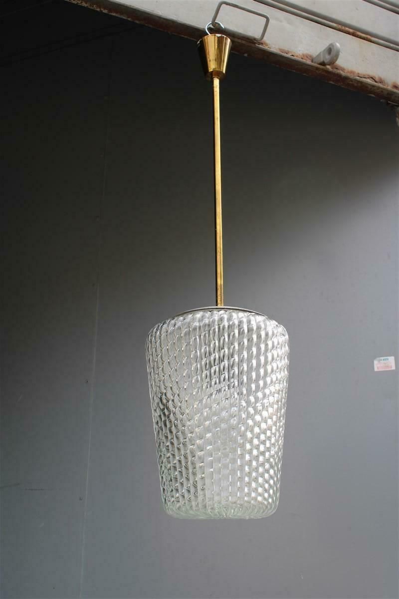 photo for sale Mid Century Lantern Seguso Ceiling Lamp, Murano Glass And Brass, 1940s