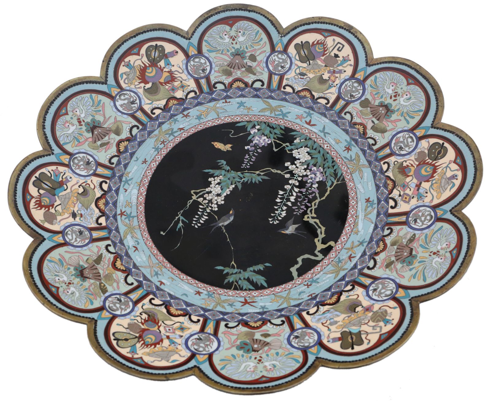 Fine Quality 18" Meiji Japanese Cloisonne Charger Plate   Antique Oriental Décor