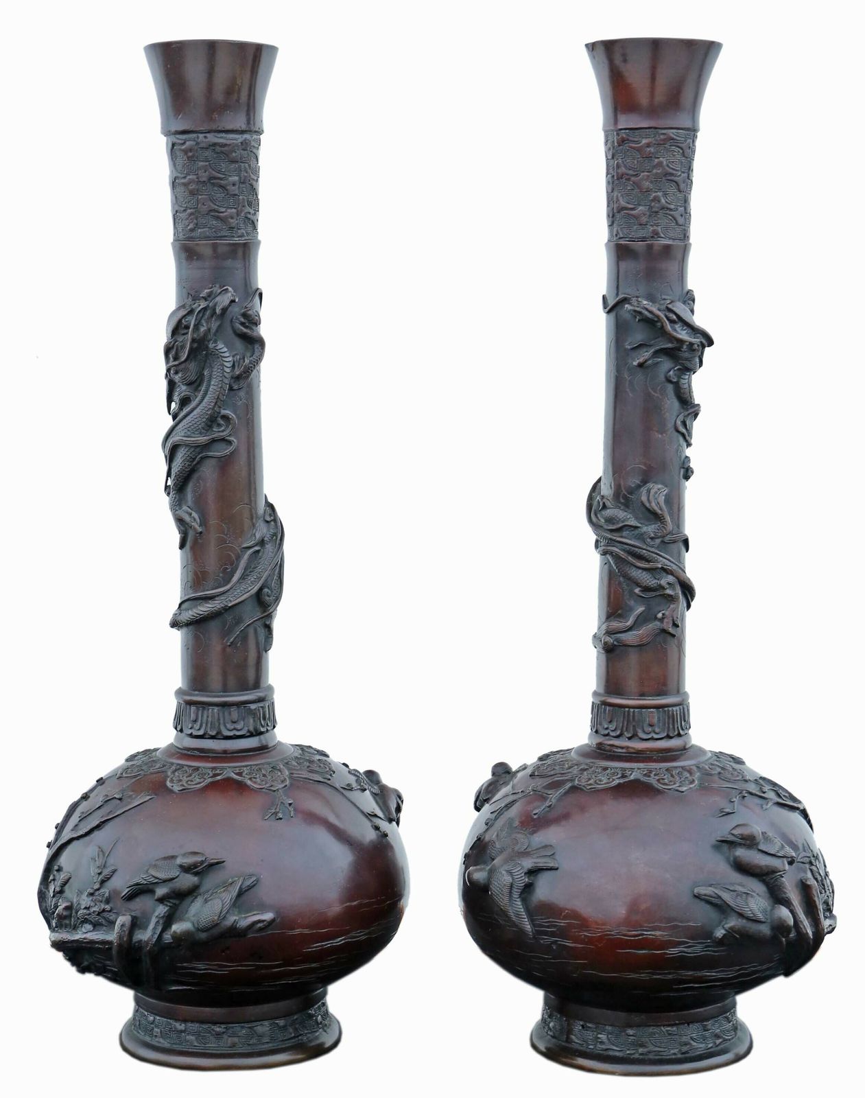 Very Large Pair Of Fine Quality Japanese Bronze Vases   19th Century Meiji Period