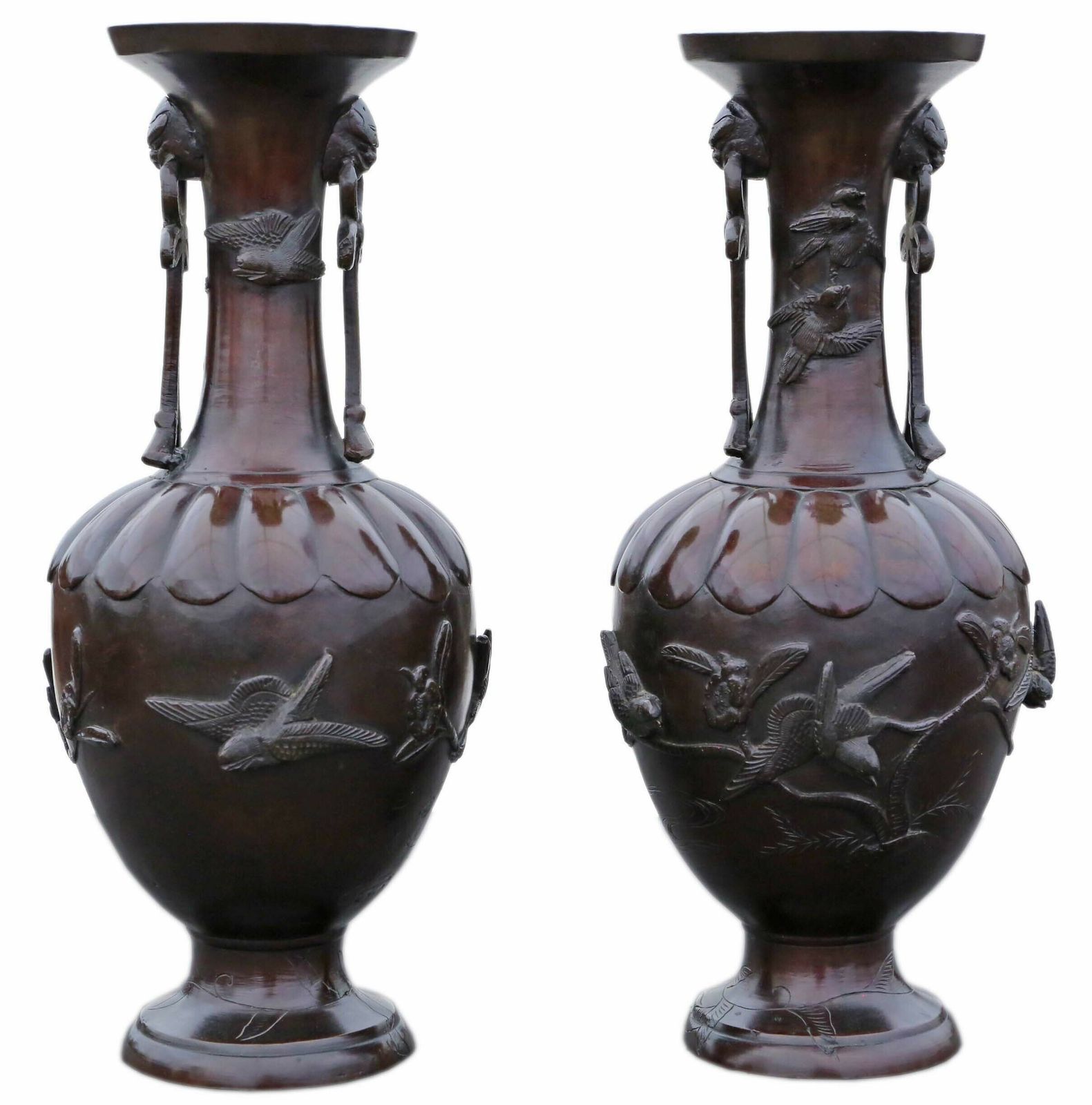 Large Pair Of Fine Quality Japanese Bronze Vases   Dated 1903, Meiji Period