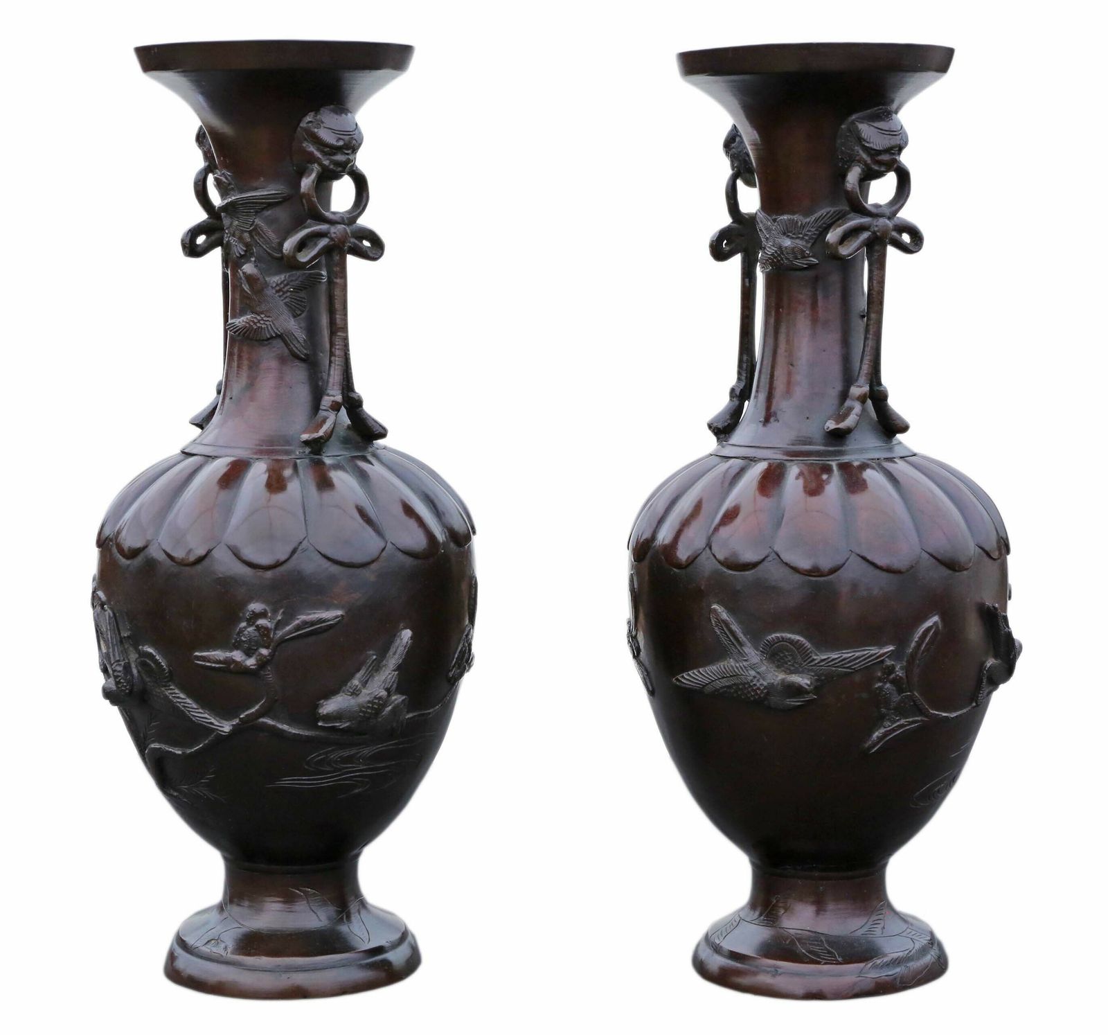 Large Pair Of Fine Quality Japanese Bronze Vases   Dated 1903, Meiji Period photo Home Decor