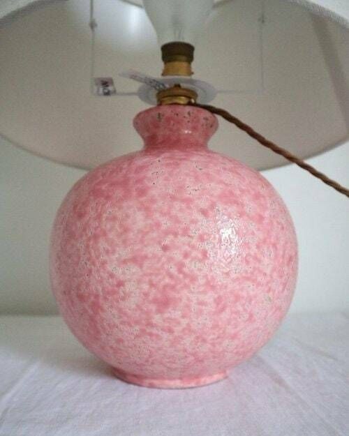 Rare Pink Ceramic Table Lamp By Jerôme Massier, Vallauris Circa 1950 photo for sale