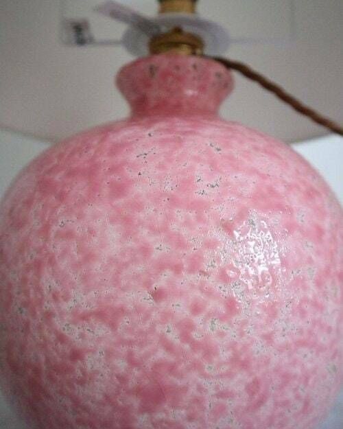 Rare Pink Ceramic Table Lamp By Jerôme Massier, Vallauris Circa 1950 photo Lighting