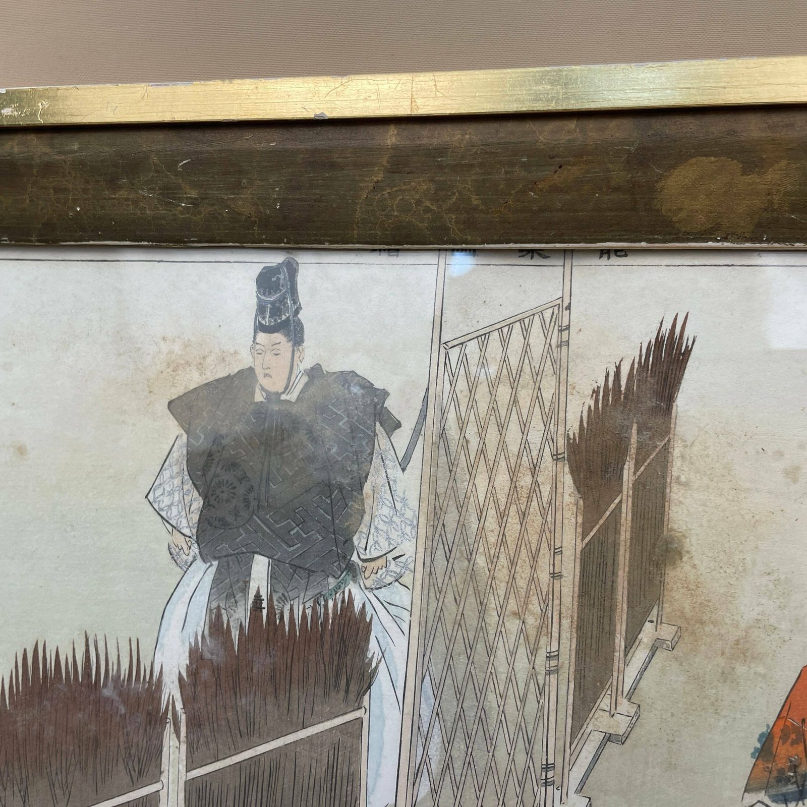 Antique Kogyo Tsukioka Japanese 1898 Framed Wood Block Print Noh Dance Picture Costume Framed Gold Original Art Work Rectangle Oriental photo furniture