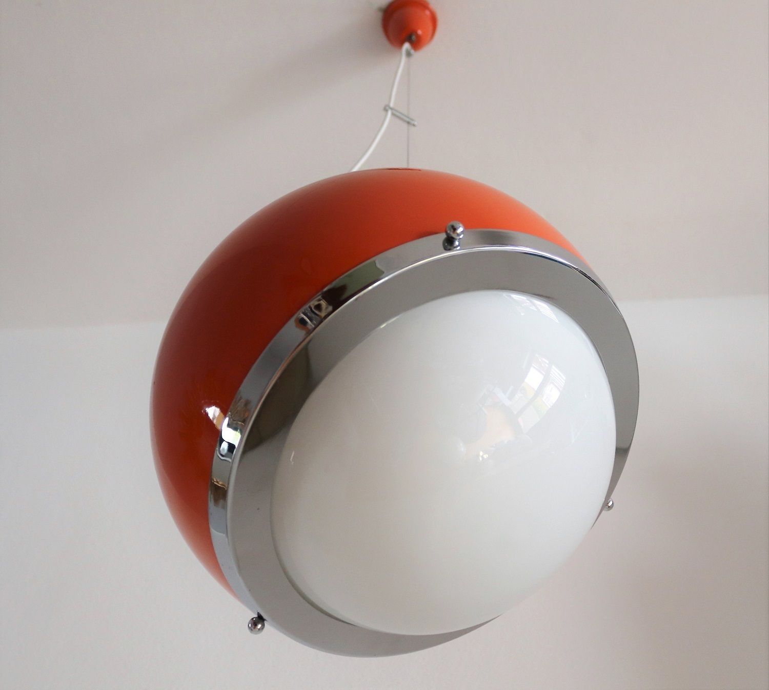 Italian Midcentury Pendant Lamp From The Space Age In Glass And Aluminium, 1960s photo furniture